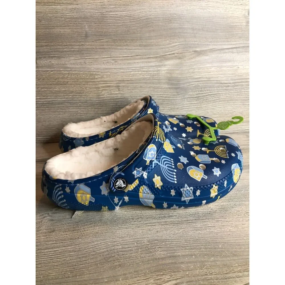 Crocs Classic Lined Holiday Clog Hanukkah 209326-90H Menorah Blue Star M8 W10
